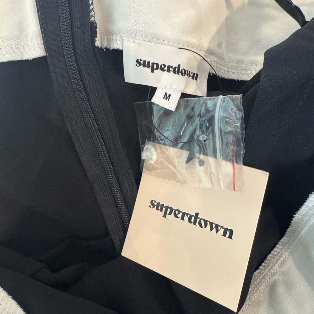 Superdown Black and White Halter Jumpsuit with Cropped Wide-Leg - Picture 2 of 2